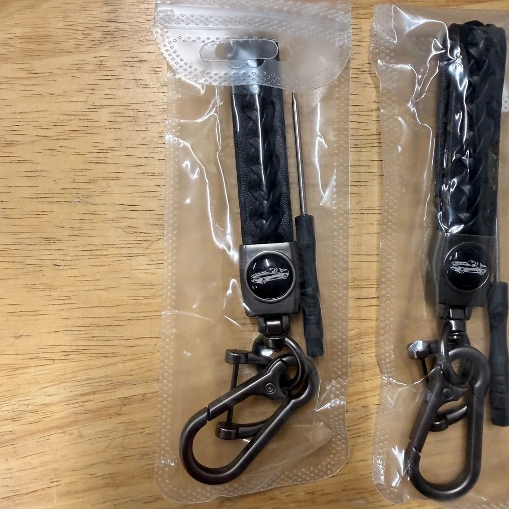 Set of 2 Black‎ Braided Faux Leather Anti-Lost Car Keychain Set Key Ring Lanyar